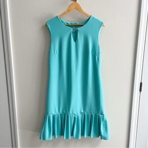 Sandra Darren Turquoise Sleeveless Pleated Hem Keyhole Flounce Mini Dress 12